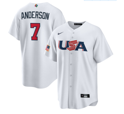 Men's USA Baseball #7 Tim Anderson 2023 White World Baseball Classic Replica Stitched Jersey Men's USA Baseball #7 Tim Anderson 2023 White World Baseball Classic Replica Stitched Jersey